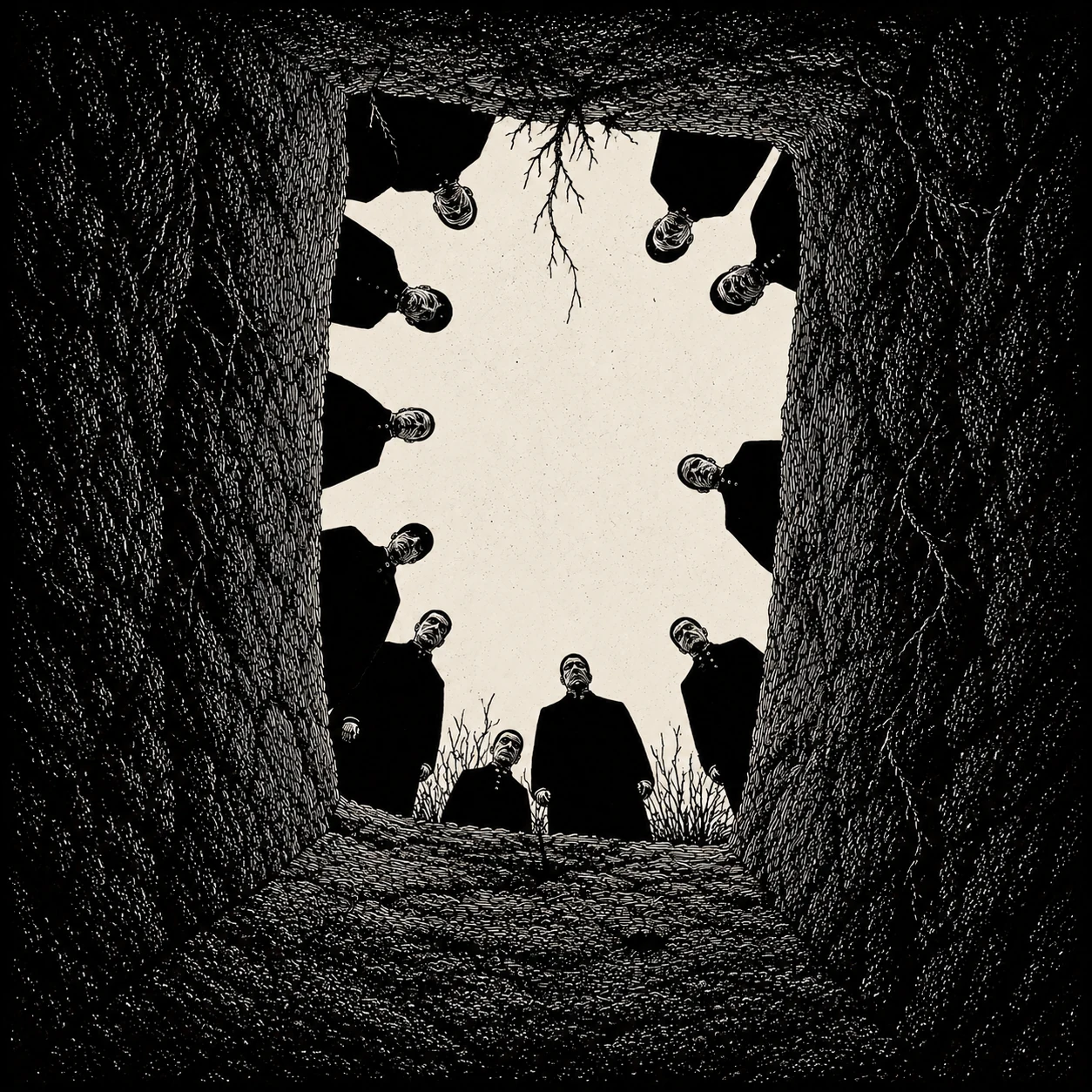 The mourners above the grave